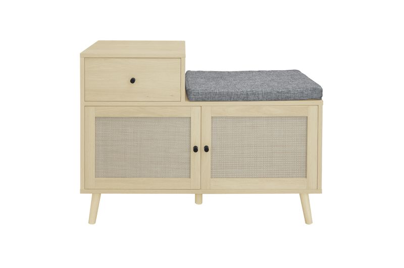 Schuhbank con rattantüren, Sitzfläche e Schublade 90x35x65cm_voghion.com