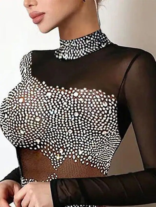 Abito da donna alla moda con ritaglio in pizzo glitter con gonna avvolgente aderente in tessuto lavorato a maglia_voghion.com