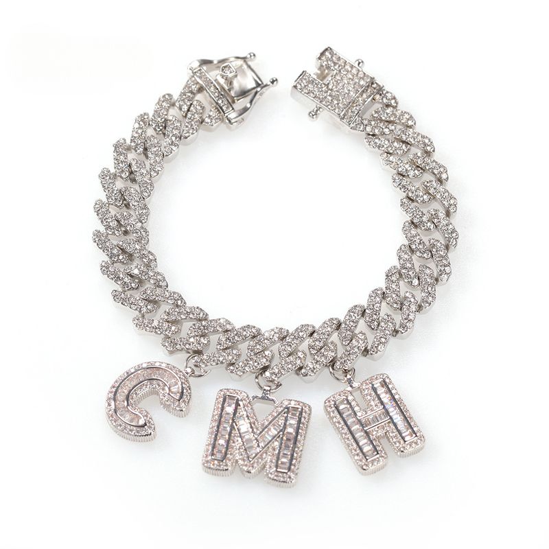 Women Ins Style DIY Rock Candy Letter Necklace Versatile High-end Cuban Chain Personalized Combination With Inlaid_voghion.com