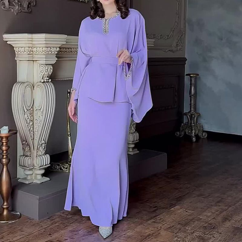 Vêtements pour femmes automne col rond dentelle design taille haute cravate costume jupe chemise jupe deux pièces costume_voghion.com