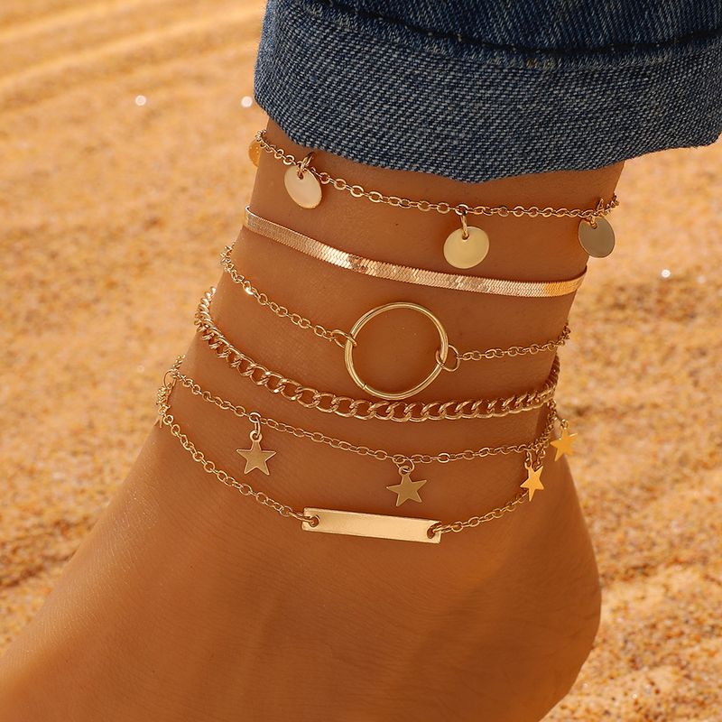 Mehrschichtiges Ins Niche Sexy Vielseitiges Strand-Fußkettchen-Mädchen-Fußschmuckset_voghion.com