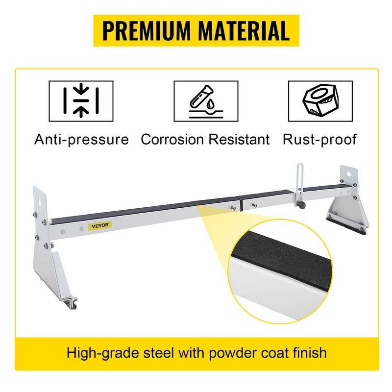 VEVOR Van Roof Ladder Rack, 2 Bars, 331 LBS Capacity, 52"-63.8" Adjustable Steel Roof Rack Cross Bar With Ladder Stoppers, Fit With Rain Gutters, For Kayak Canoe Lumber Pipe Cargo,, White_voghion.com