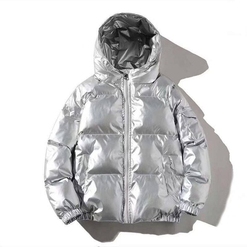 Doudoune pour homme - Manteau d'hiver épais et ample à col montant brillant, extérieur en polyester léger (argenté/noir/bleu, M-5XL)_voghion.com