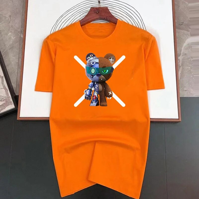 Højkvalitets Bomuld Hot Robot Bear Print T-shirt Mænd Nyt mærke Mode Cool Designer T-shirts Casual Streetwear Toppe_voghion.com
