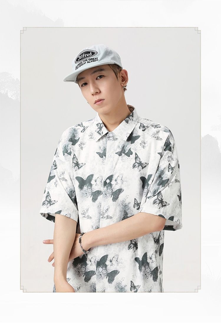 New product, Chinese ink butterfly tide brand loose and comfortable short-sleeved shirt_voghion.com