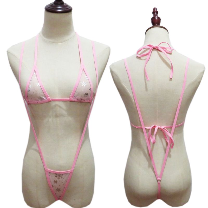Dessous Mini Badeanzug Bademode Dame Sexy Sheer Mesh Einteiliges Drei-Punkt Bikini Anzug_voghion.com
