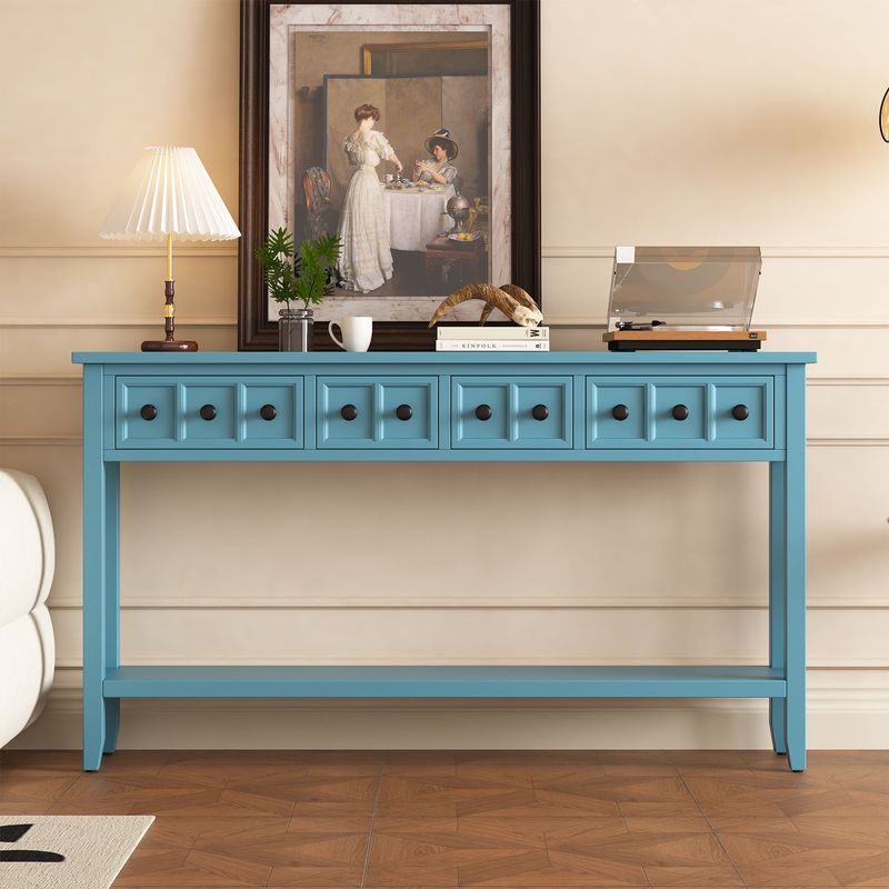 Rustic Entryway Console Table,60" Long Sofa Table With Two Different Size Drawers And Bottom Shelf For Storage_voghion.com