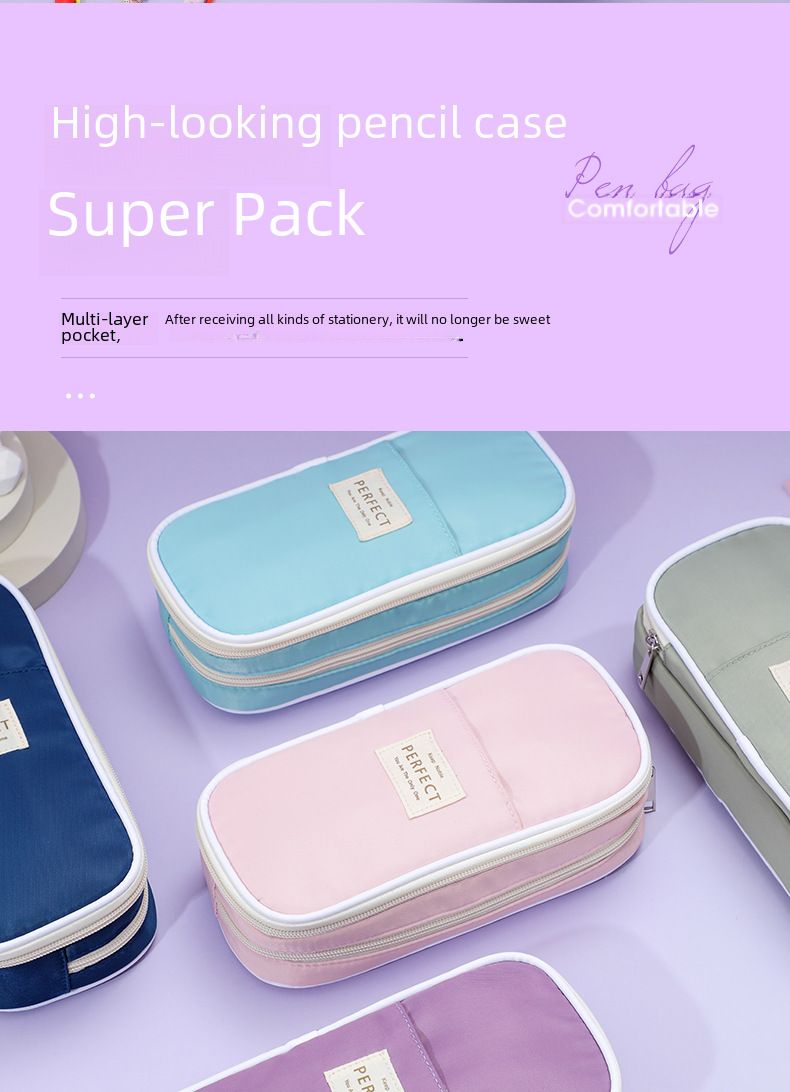 Cross-border Macaron Composite Cloth Pencil Case Large Capacity ins Japanese Student Multifunctional Pencil Case Simple Pencil Case Wholesale_voghion.com