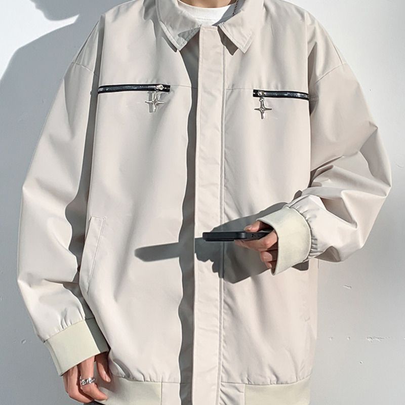 Giacca primaverile e autunnale da uomo, cappotto casual alla moda in stile americano con colletto rovesciato, vestibilità ampia, versatile, stile coreano_voghion.com