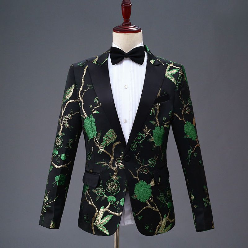 CT New Black Embroidered Men's Single-Breasted Suit Set For Stage Performance Host Costume_voghion.com