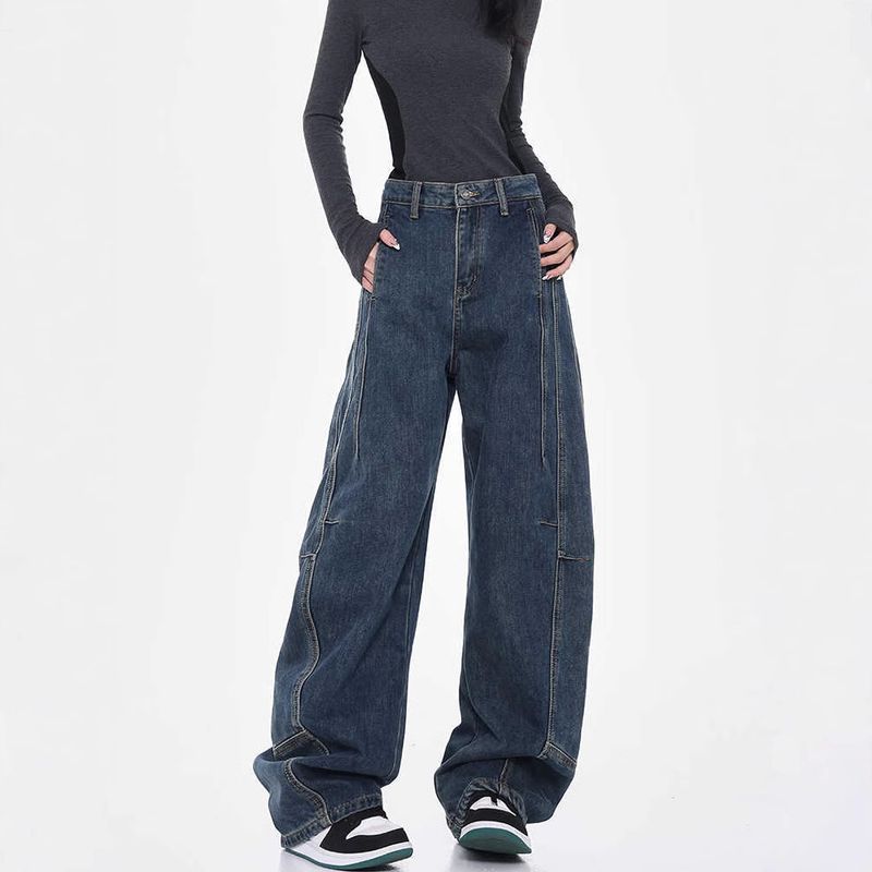 American High Street Design Curved Knife Jeans Women 2025 Spring And Autumn Loose Wide Leg Banana Sickle Pants For Men_voghion.com