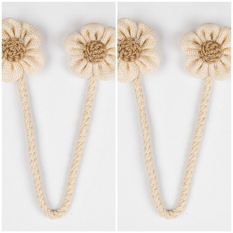 Embrasses de rideaux transparentes en coton et lin, faites à la main, motif floral, style féerique_voghion.com