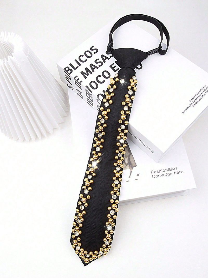 Papillon regolabile con strass neri di lusso leggero transfrontaliero, cravatta casual da donna all'ingrosso_voghion.com