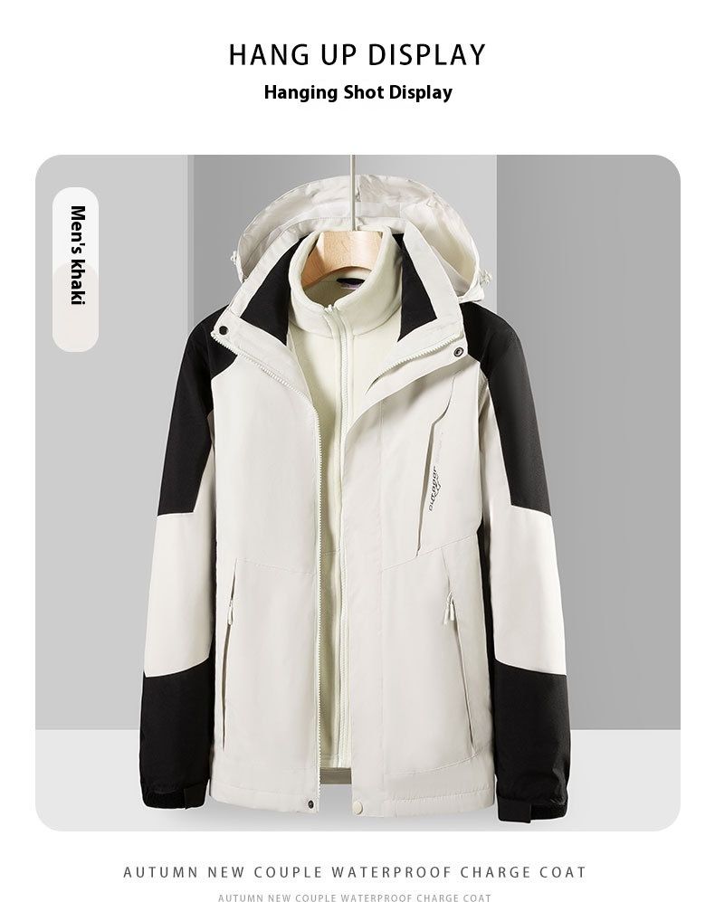 Zweiteiliges Set für den Herbst und Winter im Freien, abnehmbares Fleece für Männer und Frauen, winddichte warme Kapuzenjacke_voghion.com