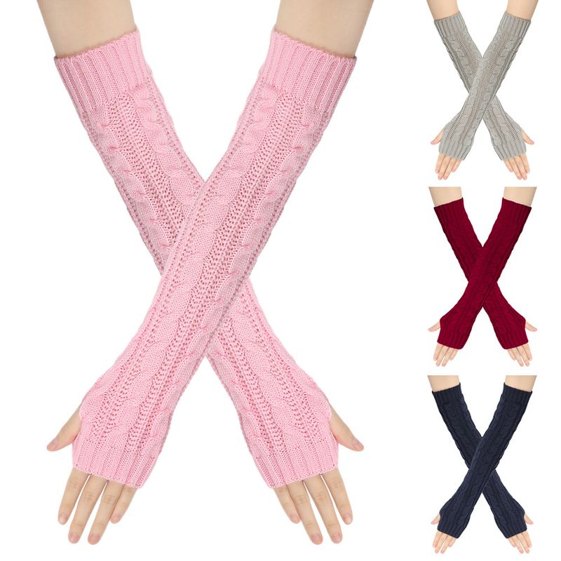 Woolen Long Fingerless Gloves Knitting Fried Dough Twists Figure 8 Open Finger For Women Autumn And Winter Acrylic Wool_voghion.com