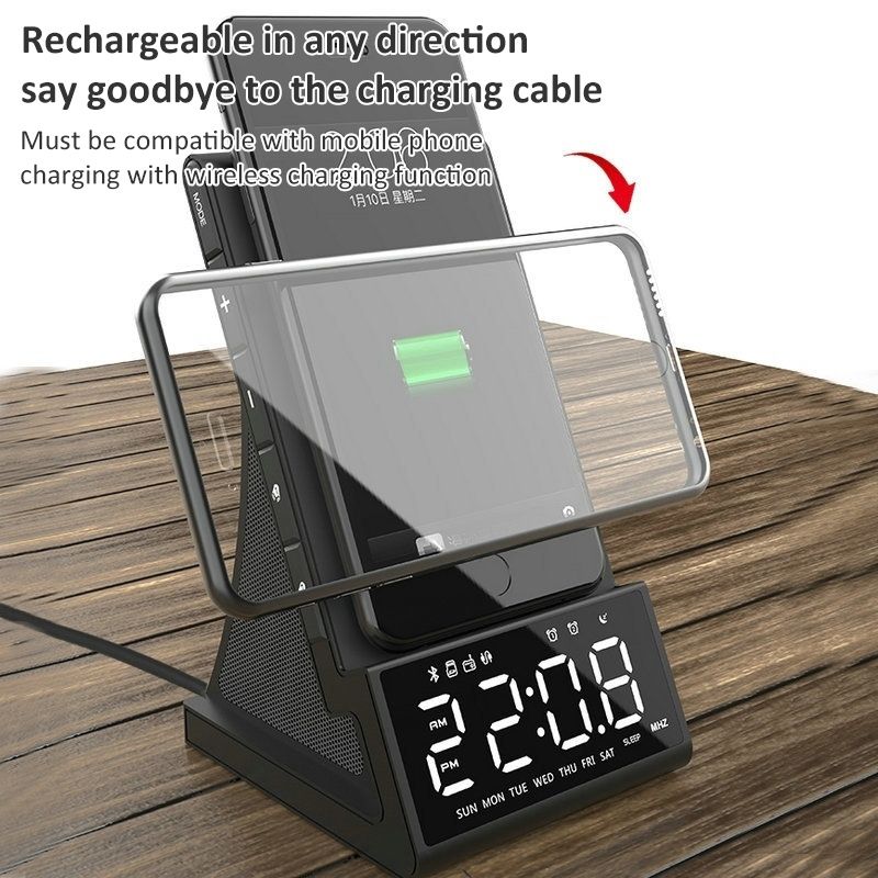 Haut-parleur Bluetooth de chargement sans fil multifonctionnel X7 avec réveil, radio et télécommande, spécification: prise britannique_voghion.com