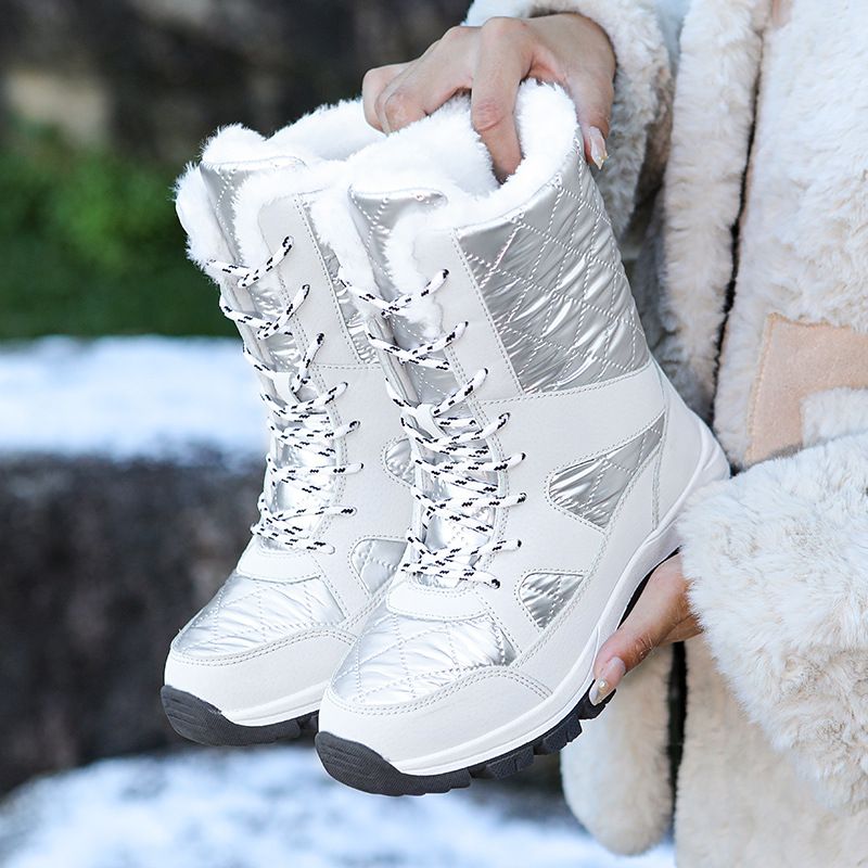 Snow Boots With Round Toe Artificial Long Plush Cotton Shoes For Women_voghion.com