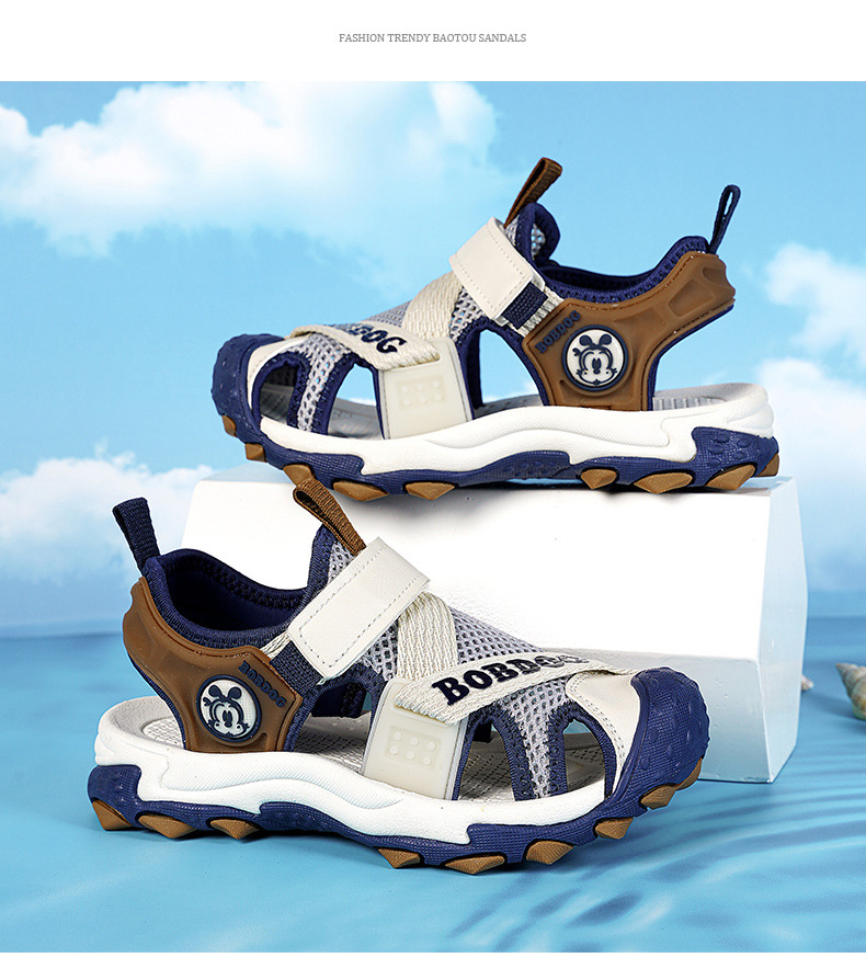 Mother&Kids Boys' beach sandals Summer single net large children's anti-collision Bao toe sandals_voghion.com