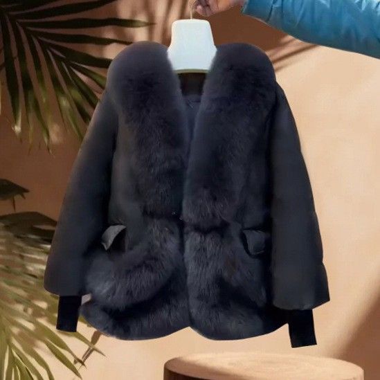 Damenbekleidung Dicker warmer Baumwollmantel Lose Mode Großer Pelzkragen_voghion.com