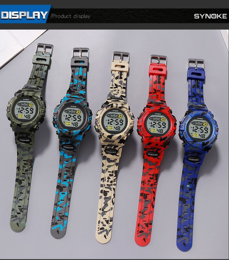 Unisex Digital Sports Watch With Camouflage Design, Multi-Color Night Light, Waterproof, Lightweight & Durable For Kids And Adults_voghion.com