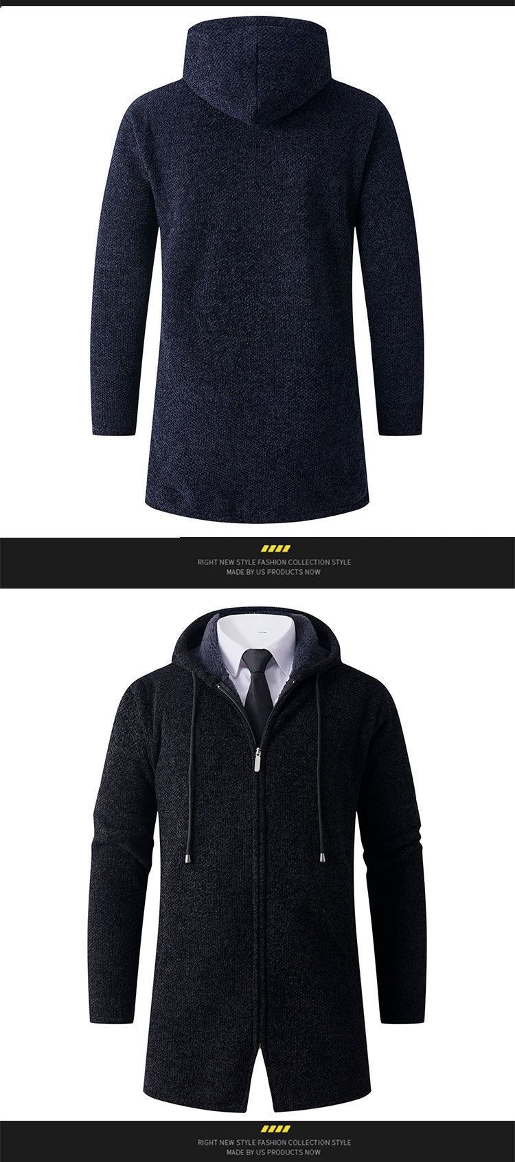 Cardigan invernale da uomo con cappuccio e fodera in pile, maglione spesso e caldo a maniche lunghe per abbigliamento casual._voghion.com