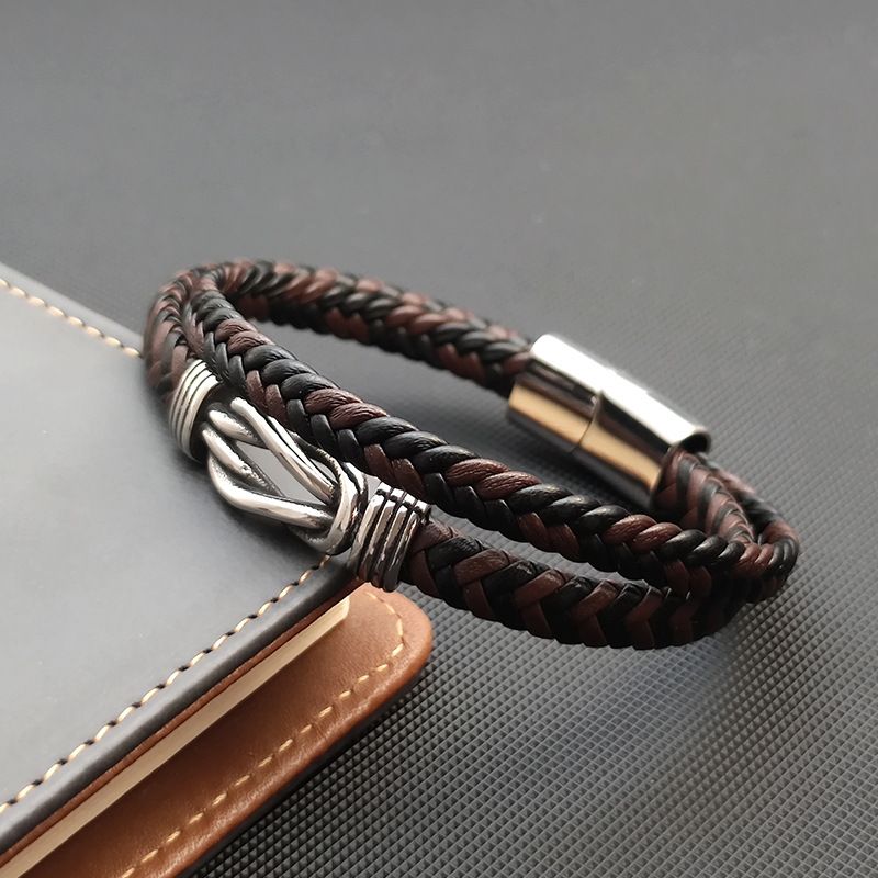 Nuovo braccialetto da uomo in pelle stile hip-hop con chiusura magnetica in acciaio inossidabile e stile street fashion_voghion.com