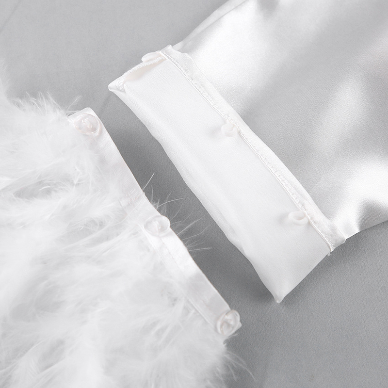 Women's Sleepwears Ice Silk Pajamas Fashion Ostrich Feather Shirt Trousers Loose Two piece Feather Home Clothes Women_voghion.com
