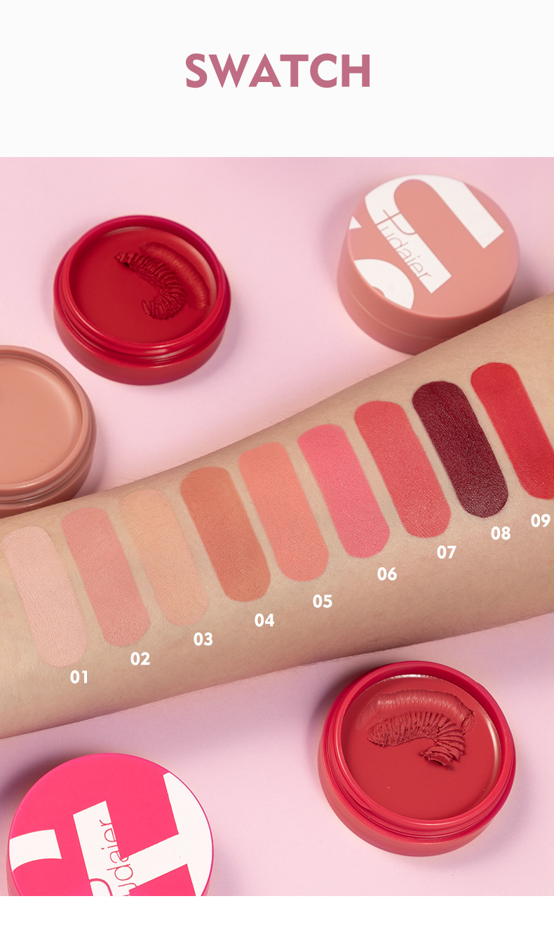 Colorete en polvo Pudaier, 9 colores, color crema, mate, colorete en barra, barro rojo, monocromo_voghion.com