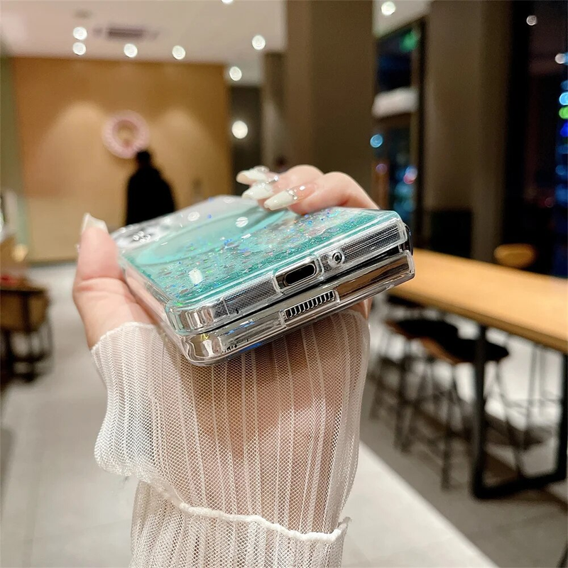 Magnetic Glitter Clear Case for Samsung Galaxy Z Flip 5 3 Flip5 Fold 4 Zflip3 Gradient Wireless Charger Soft Cover_voghion.com