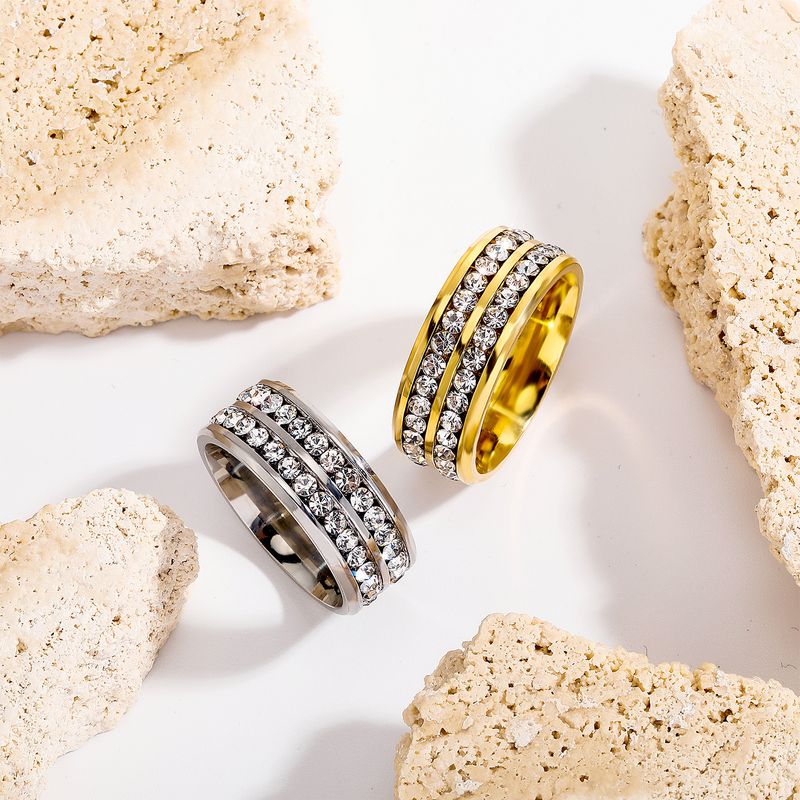 Anelli popolari piccoli zirconi quadrati in acciaio al titanio con diamanti, anello di coppia in acciaio inossidabile con diamanti, anello rosso netto_voghion.com