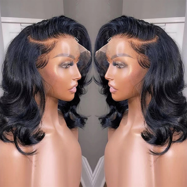 Pelucas de Bob corto ondulado 13x4, pelucas frontales transparentes de Bob, pelucas de cabello humano brasileño 180% prearrancado para mujeres_voghion.com