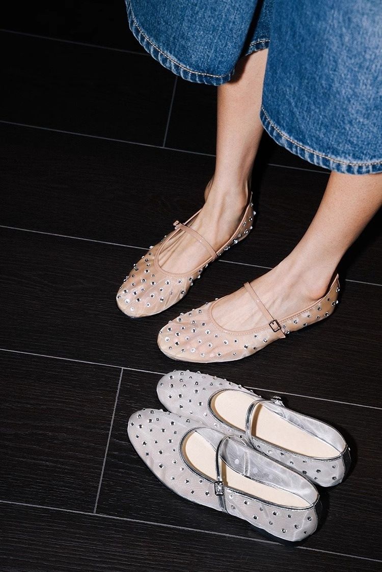 Mesh Ballet Flats With Rhinestone Accents (Breathable, Mary Jane Style, Lightweight & Comfortable For Women)_voghion.com