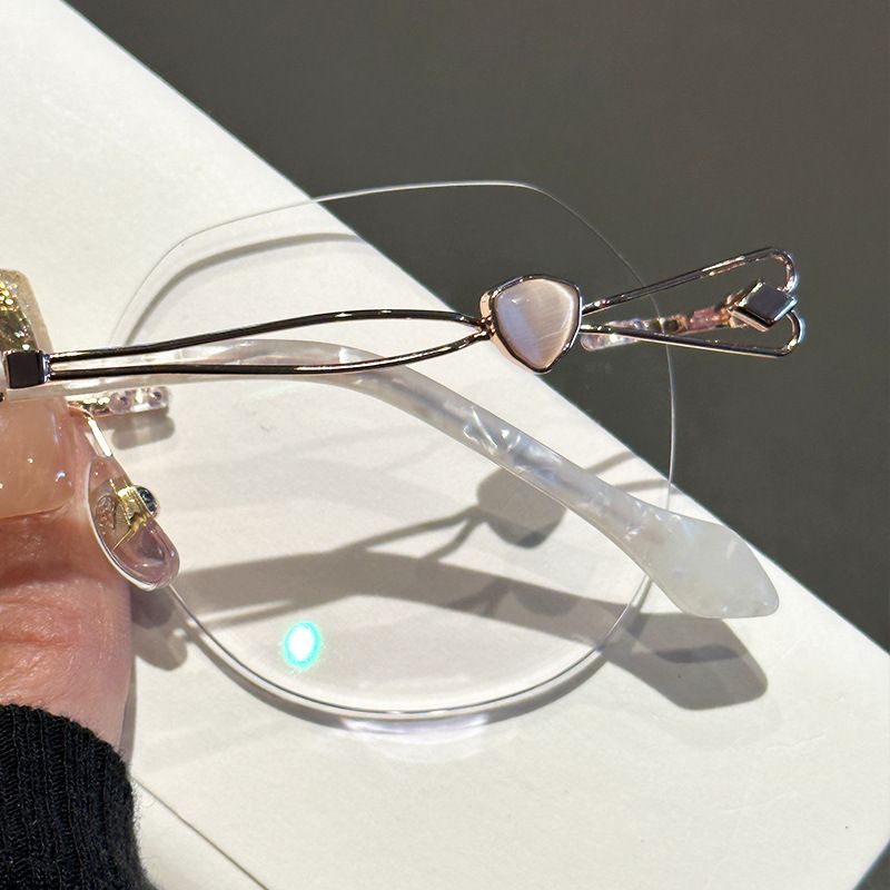 Miki Ultraleichte, rahmenlose, polygonale Brille aus Aluminiumlegierung, individuell anpassbare Korrektionsgläser, klar, Blaulichtfilter, Modell 0639-A_voghion.com