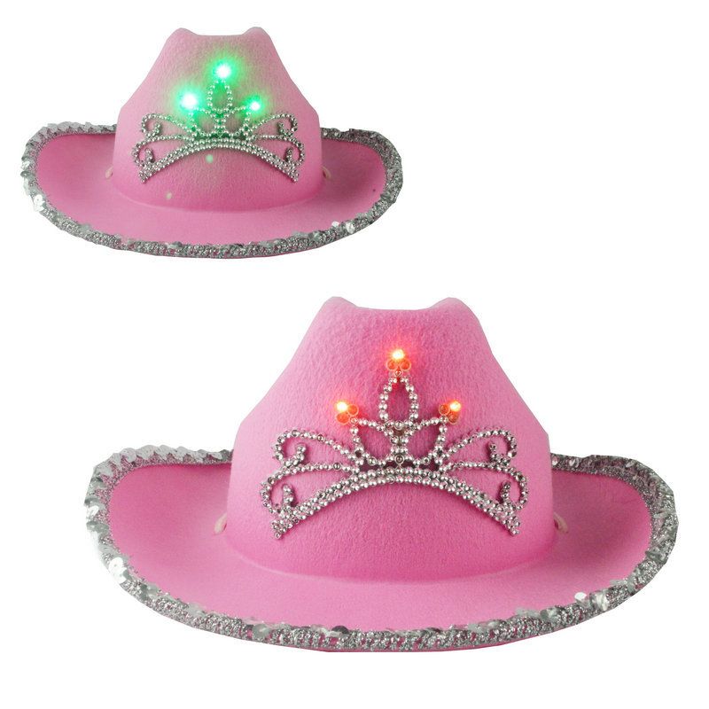 Nuovi arrivi Halloween Donna Cappelli rosa Cowgirl Pelliccia Rifiniture soffici Cowboy Preppy Glitter Carnevale Costume Accessorio per festa Indossare Cappello_voghion.com