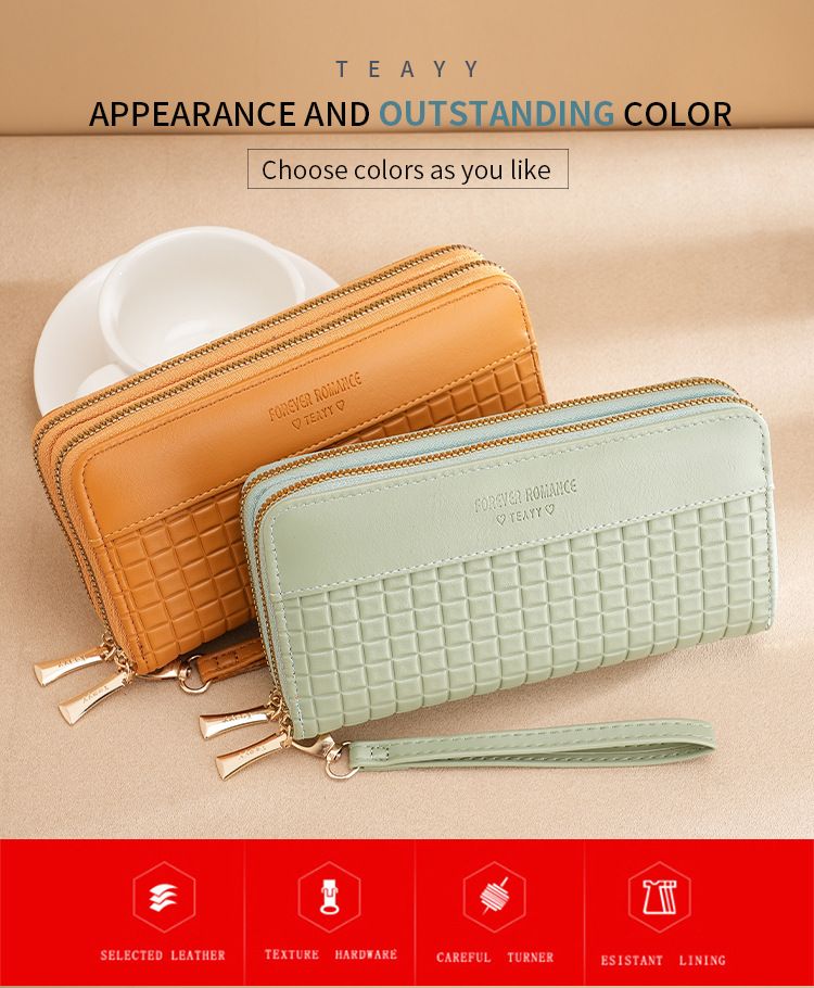 Damen Geldbörse Kleine Geldbörse Mädchen Lange Spleißen Doppel-Reißverschluss Mode Handtasche Geld Clip_voghion.com
