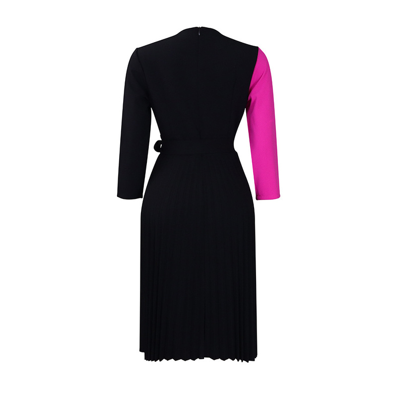 Women's fashion temperament color matching strap pleated skirt elegant_voghion.com