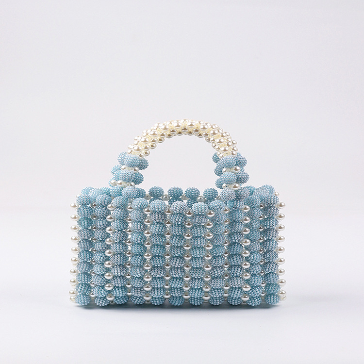 Borsa quadrata decorata con papavero piccolo intrecciata a mano Pearl Banquet_voghion.com