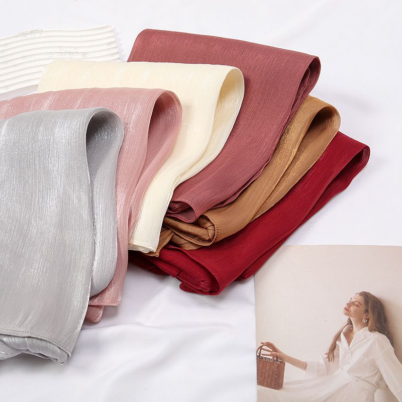 Neie Cool A Atmungsaktiv Hell Seid Chiffon Isla Falten Laang Schal Einfarweg Einfach Malay Ionesian Damen_voghion.com
