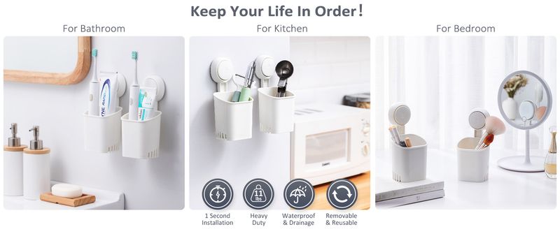 TAILI 2 Pack Tumblers - Wall Replacement, Suction Cup, Toothbrush/Toothpaste Holder EU_voghion.com