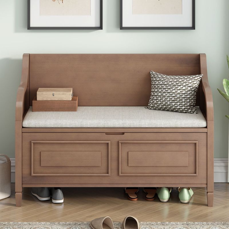 Rustic Style Solid Wood Entryway Multifunctional Storage Bench With Safety Hinge_voghion.com