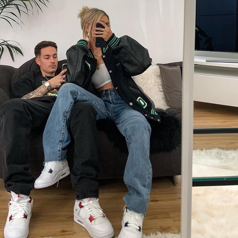 Chaqueta de béisbol engrosada de lana con letras para mujer_voghion.com