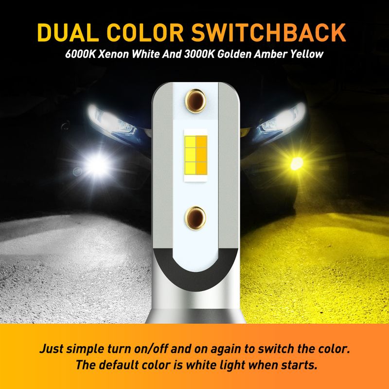 AUXITO 2 Adet H8 H11 Sis Lambası Çift Renkli Switchback 3000K Altın Sarısı 6000K Beyaz CSP Çip H9 H16JP LED Ampul Lambası_voghion.com