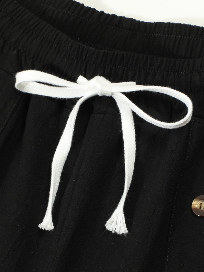 Pantaloncini estivi da uomo in cotone e lino, casual americani, larghi e dritti, con bottoni_voghion.com