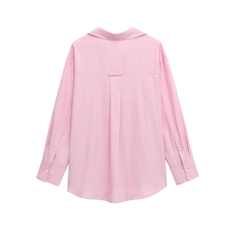 Wind 2025 Frühlingsmode Gestreiftes Oxford Langarmkragen Minimal Loses Hemd Für Frauen K52566_voghion.com