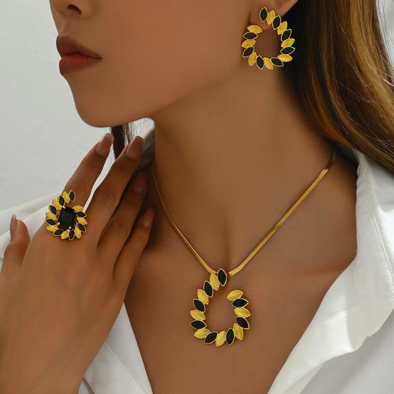 Small Fresh And Sweet Jewelry Set Niche Pastoral Style Oil Drop Wheat Ear Design Necklace Earrings Accessories All Match Ring_voghion.com