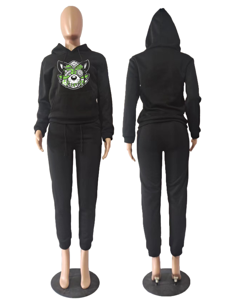 Survêtement imprimé décontracté pour femmes, avec sweat à capuche en polaire, sweat à capuche deux pièces_voghion.com