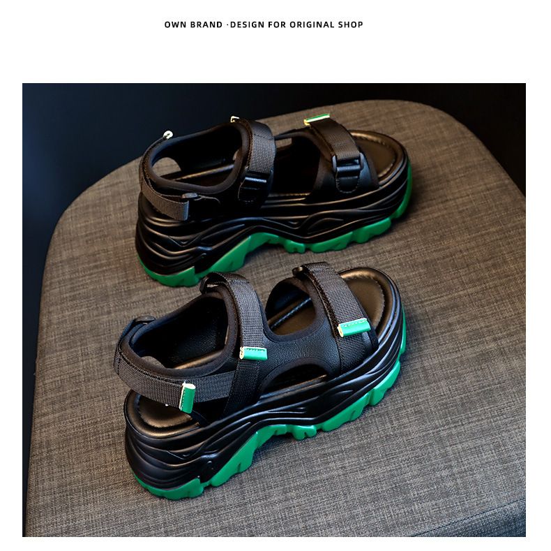 New thick soled Velcro sandals for women, soft soled high heeled beach sandals, internet celebrity ins platform sports sandals_voghion.com