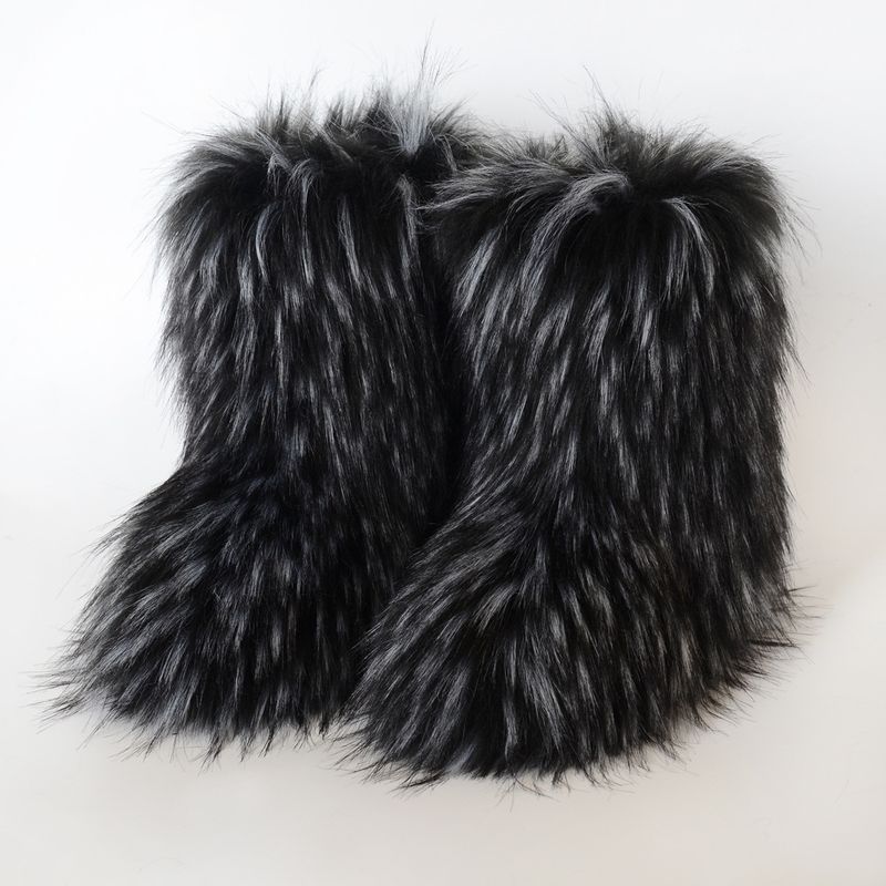 Waschbär Fuchs Y2K Schnee Mid-Calf Damen Winter Pelzstiefel_voghion.com