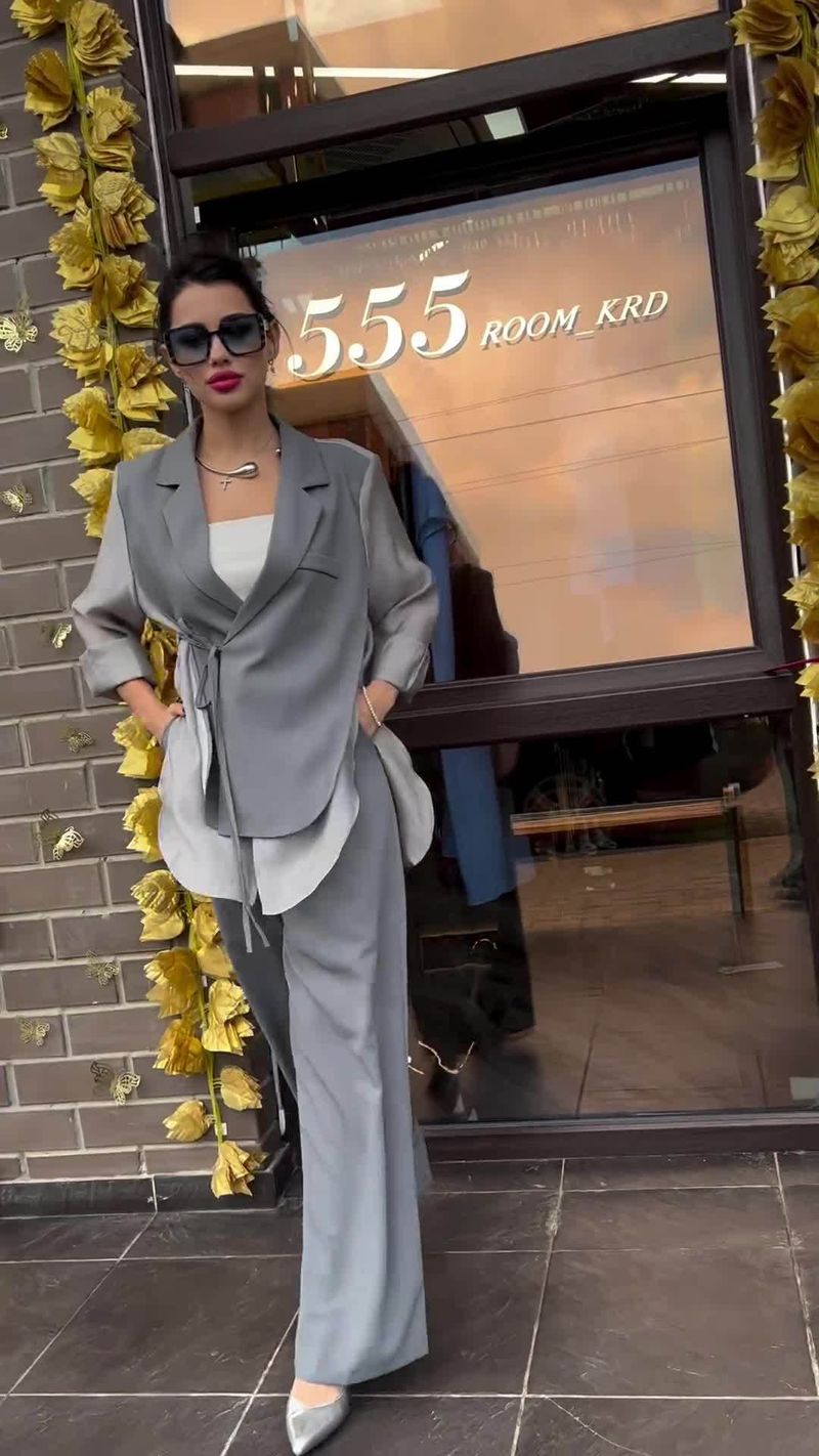 Women's Clothing Spring And Summer New Women's Chiffon Splicing Irregular Lace Up Jacket Top Straight Pants Suit_voghion.com