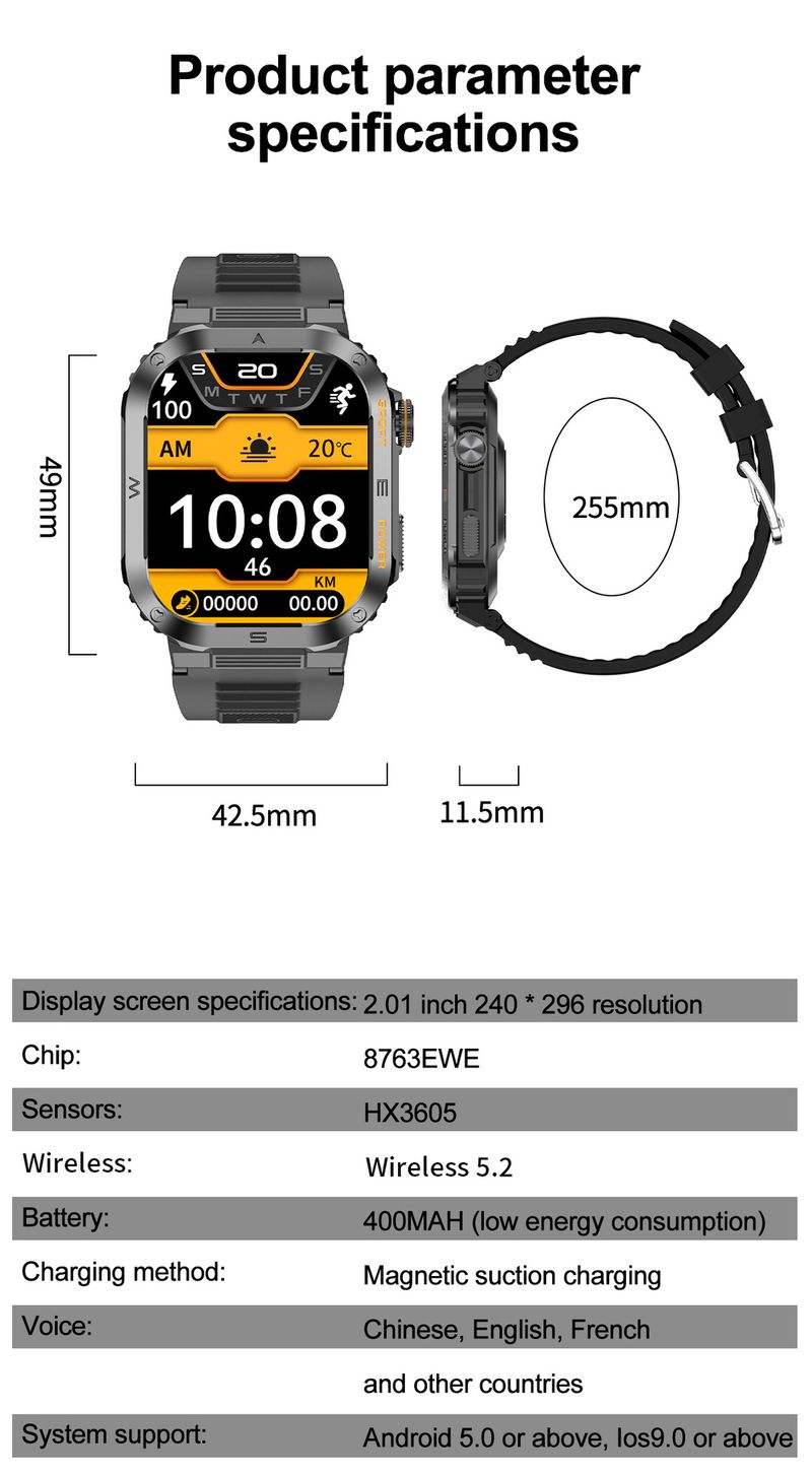 Bluetooth Arama, Kalp Atış Hızı Monitörü, Su Geçirmez Fitness Takip Cihazı ve Özelleştirilebilir Kadran Özellikli Çok Fonksiyonlu Erkek Akıllı Saati_voghion.com